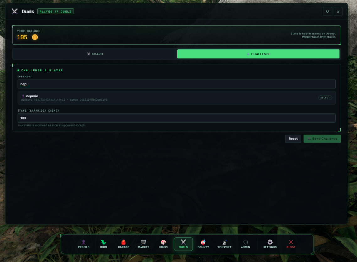 Overlay: duel challenge with coin stake